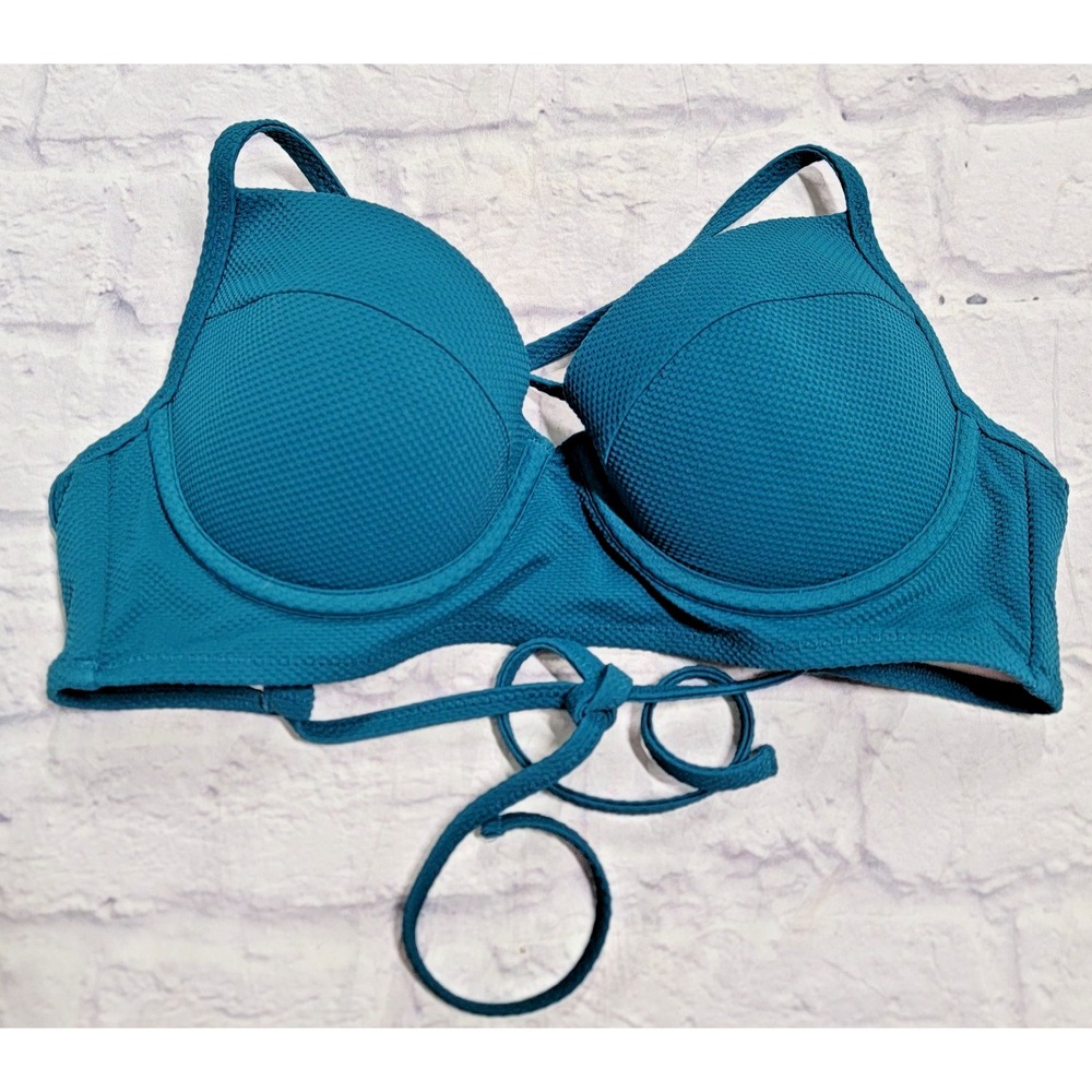 Shade & Shore Cabana sz 36 B Blue Green Swimsuit Bikini Swim Top Strappy Bra Cup